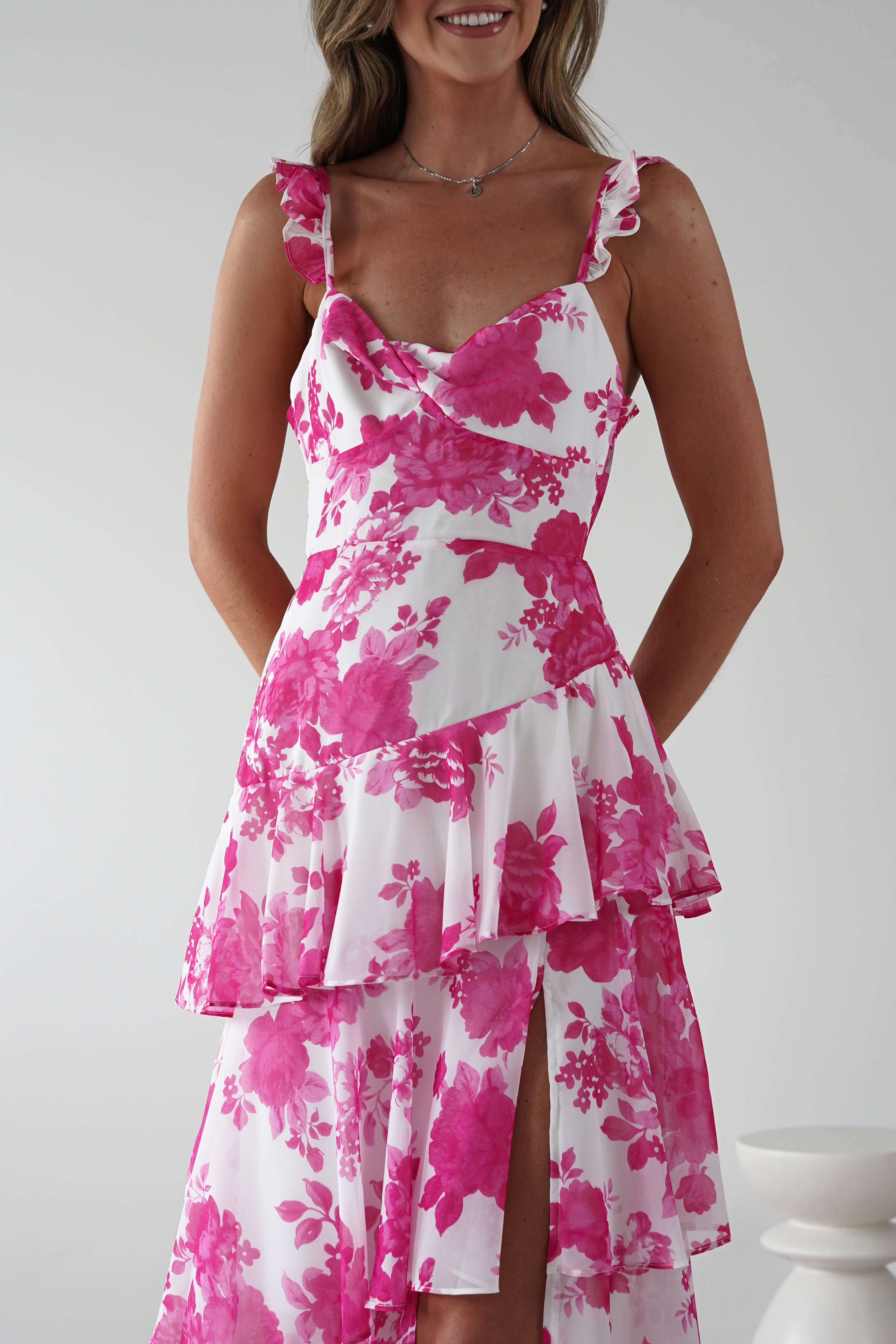 Madrid Ruffle Floral Maxi Dress Pink | Wedding Guest Dress | Maxi | Oh Hello Clothing