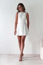 Maria Pearl Bow Detail Mini Dress | White | Graduation | Bride To Be Hen Dress | Oh Hello Clothing