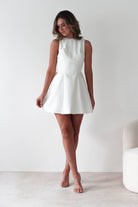 Maria Pearl Bow Detail Mini Dress | White | Graduation | Bride To Be Hen Dress | Oh Hello Clothing