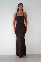 Maria Sequin Bodycon Maxi Gown | Brown | Debs & Prom | Formal Gown | Oh Hello Clothing