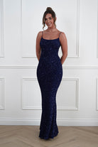 Oh Hello Clothing Dresses > Prom Dresses Maria Sequin Bodycon Maxi Gown | Navy