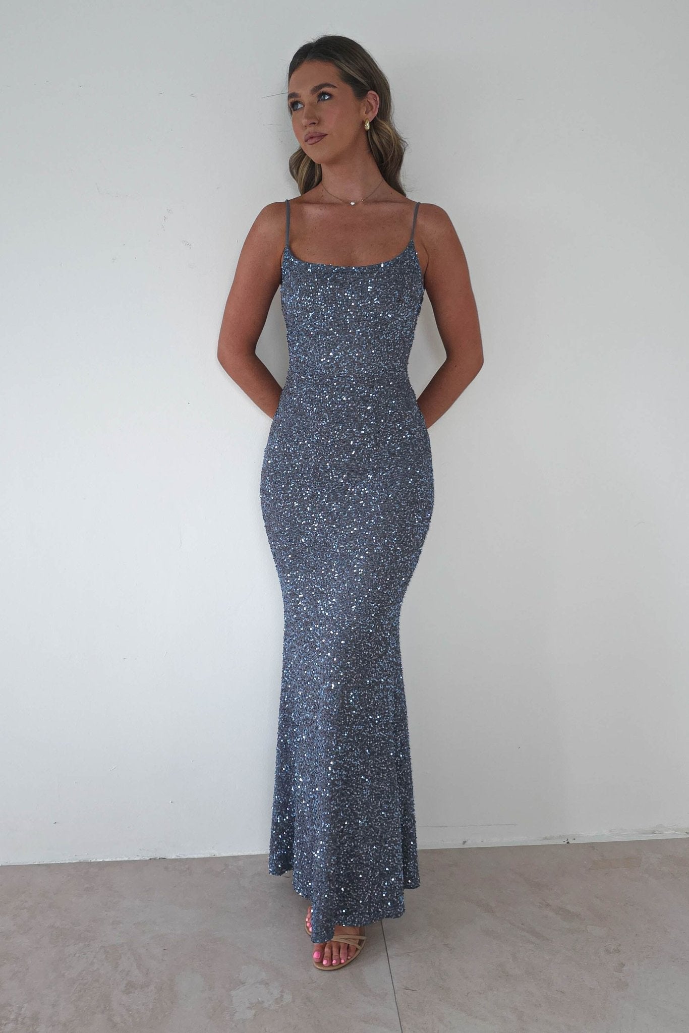 Maria Sequin Bodycon Maxi Gown | Silver | Debs & Prom | Formal Gown | Oh Hello Clothing