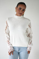 Oh Hello Clothing Women > Clothing > Knitwear ONE SIZE (6/12) Marie Lace Sleeve Knit Jumper | White
