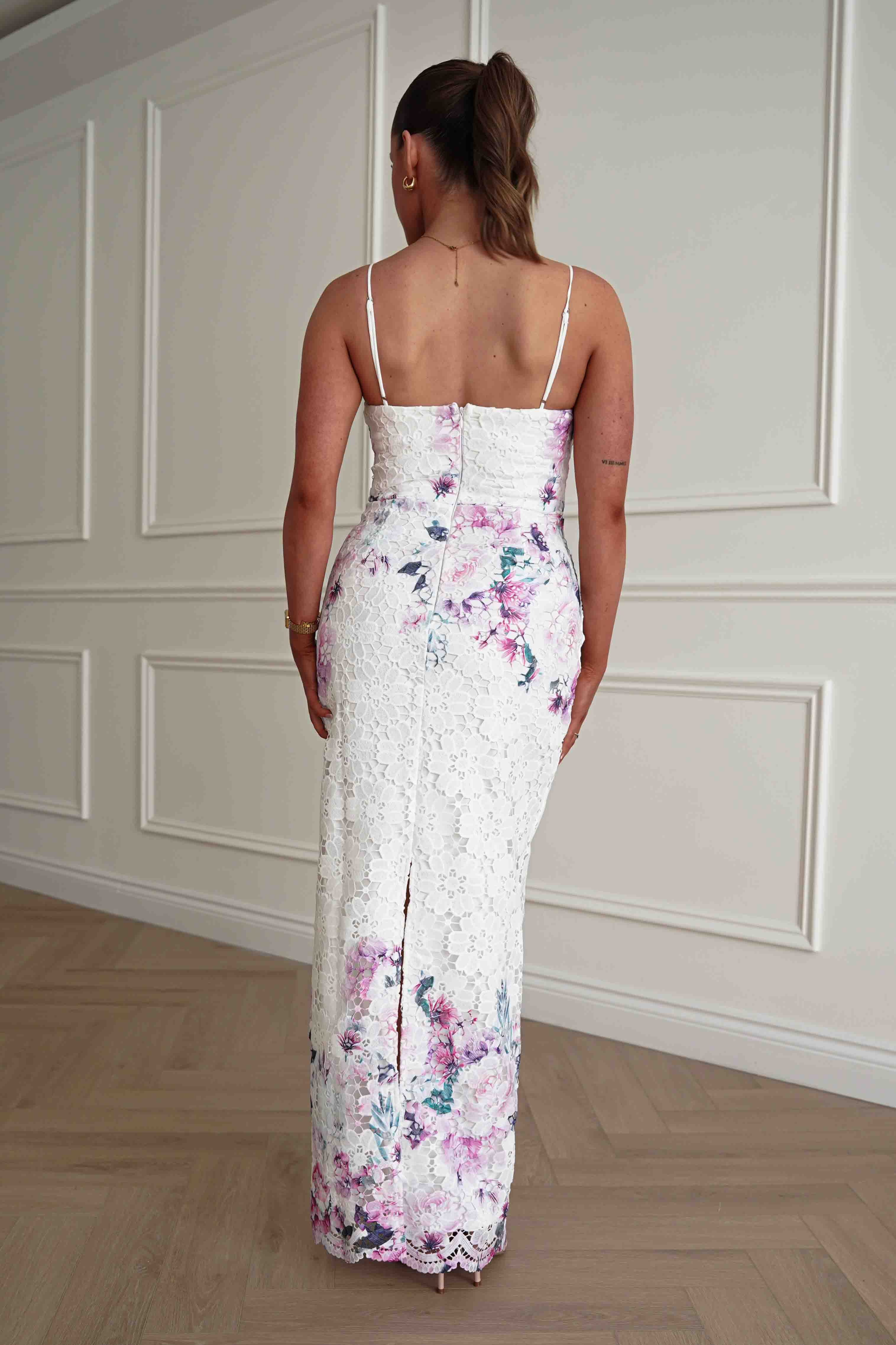 Oh Hello Clothing Women > Clothing > Dresses Melanie Floral Lace Midaxi Dress | White/Pink