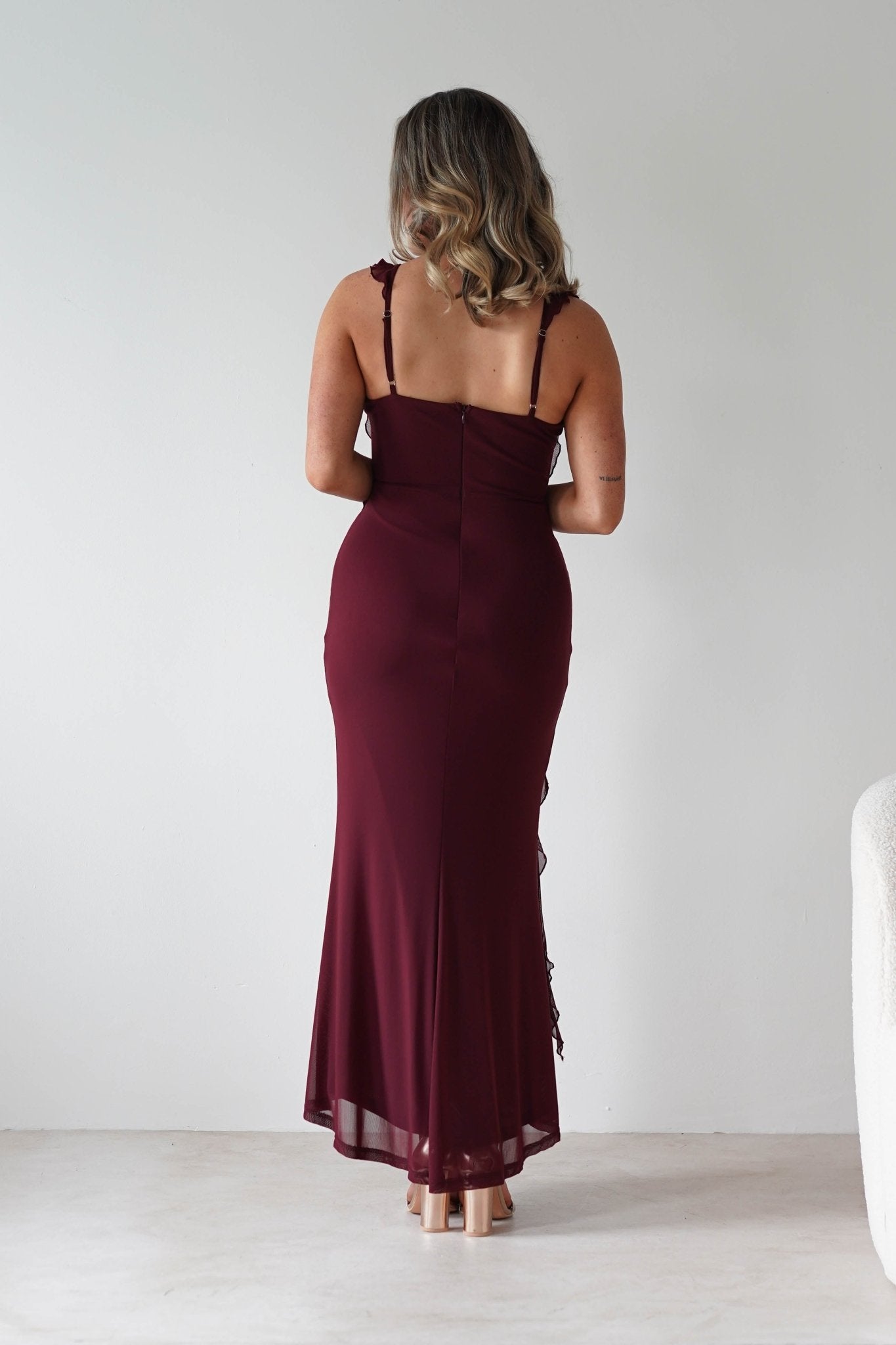 Mhissa Ruffle Maxi Dress Burgundy | Wedding Guest Dress | Maxi | Oh Hello Clothing
