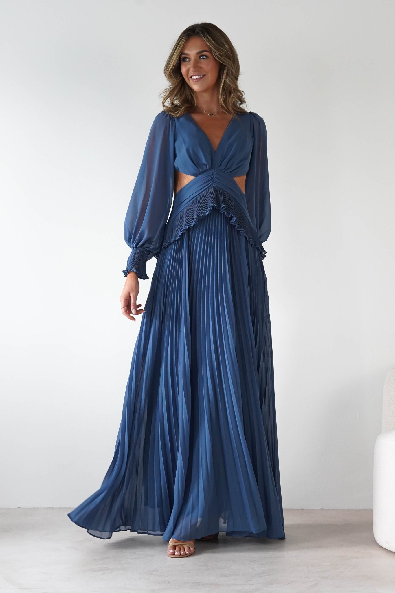 Middleton Pleated Maxi Dress Slate Blue | Wedding Guest Dress | Pleated Skirt | Maxi | Oh Hello Clothing
