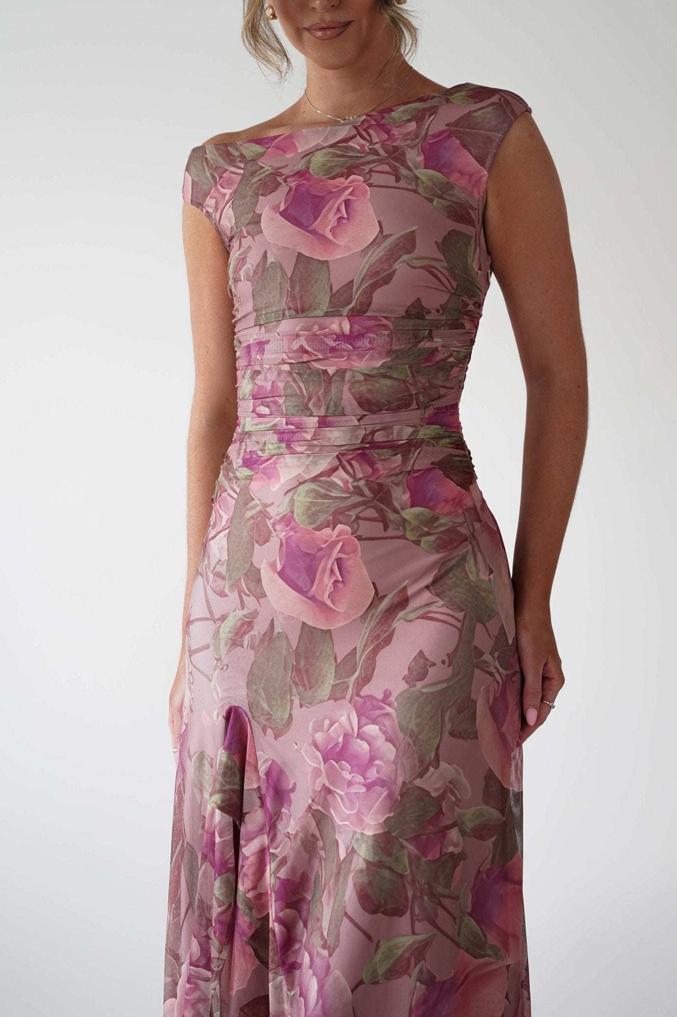 Milla Mesh Floral Bodycon Maxi Dress Blush | Wedding Guest Dress | Bodycon | Maxi | Oh Hello Clothing