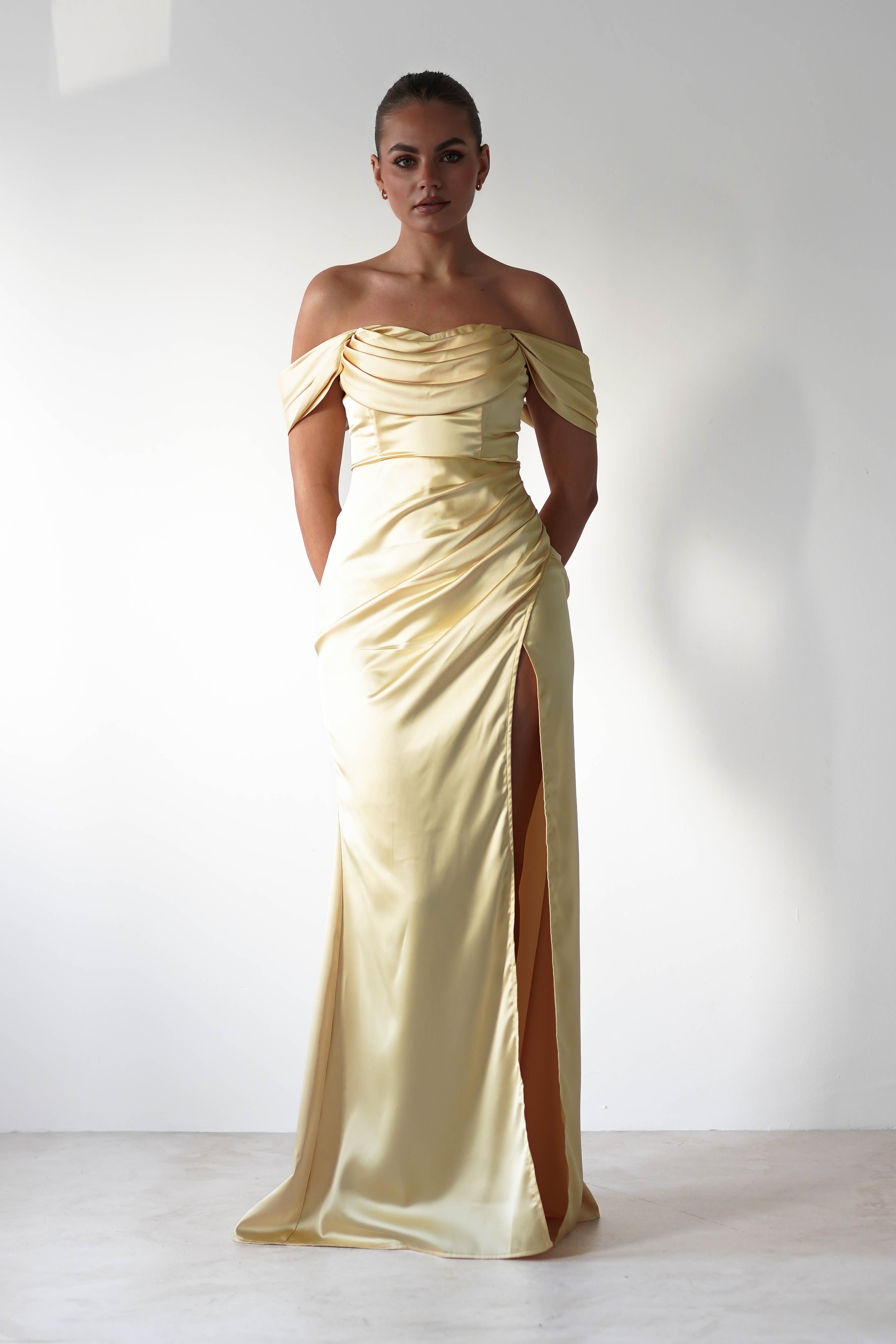 Monica Off The Shoulder Gown | Yellow | Debs & Prom | Formal Gown | Oh Hello Clothing
