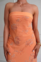 Oh Hello Clothing Women > Clothing > Dresses Nenita Beaded Strapless Maxi Dress | Orange