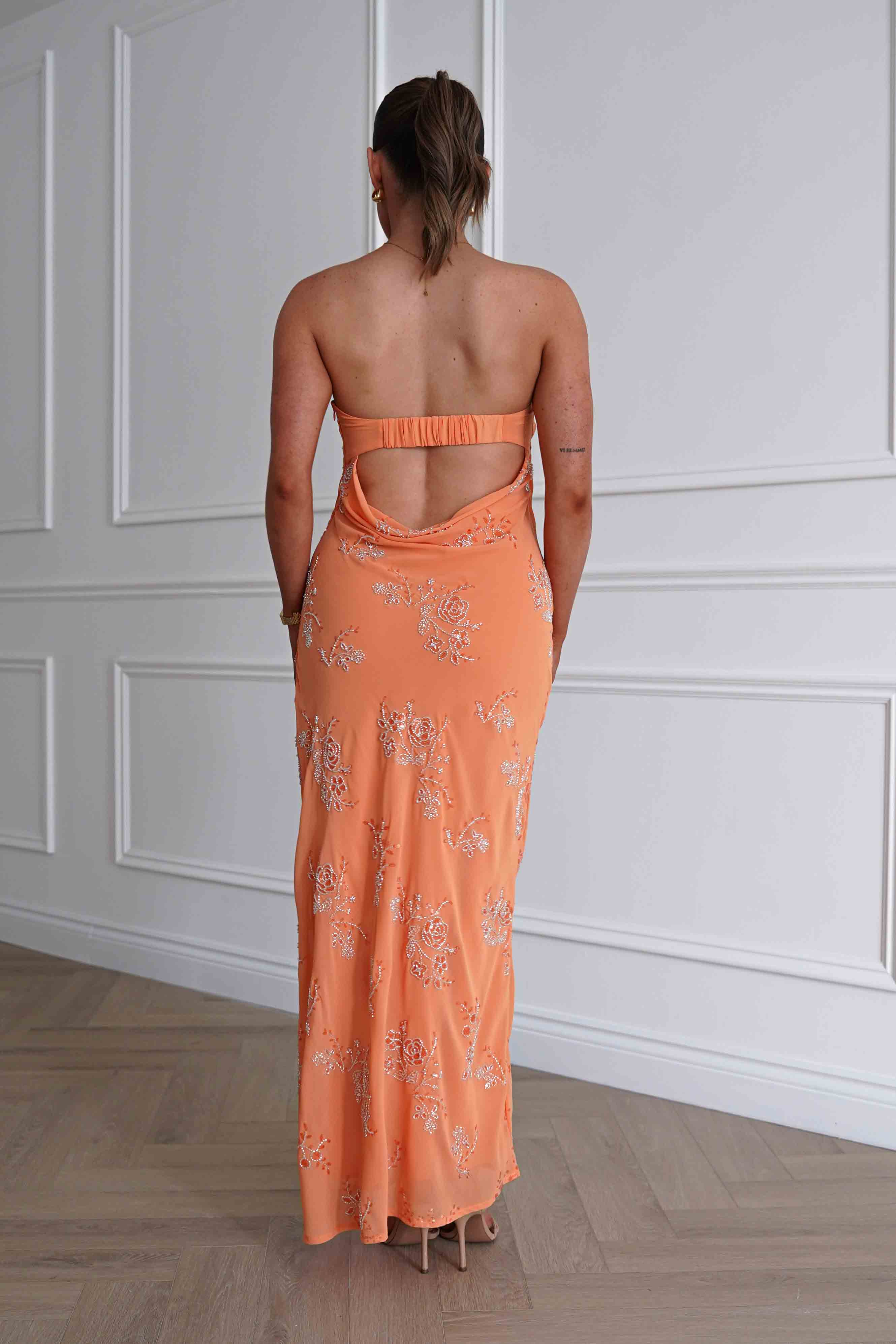 Oh Hello Clothing Women > Clothing > Dresses Nenita Beaded Strapless Maxi Dress | Orange