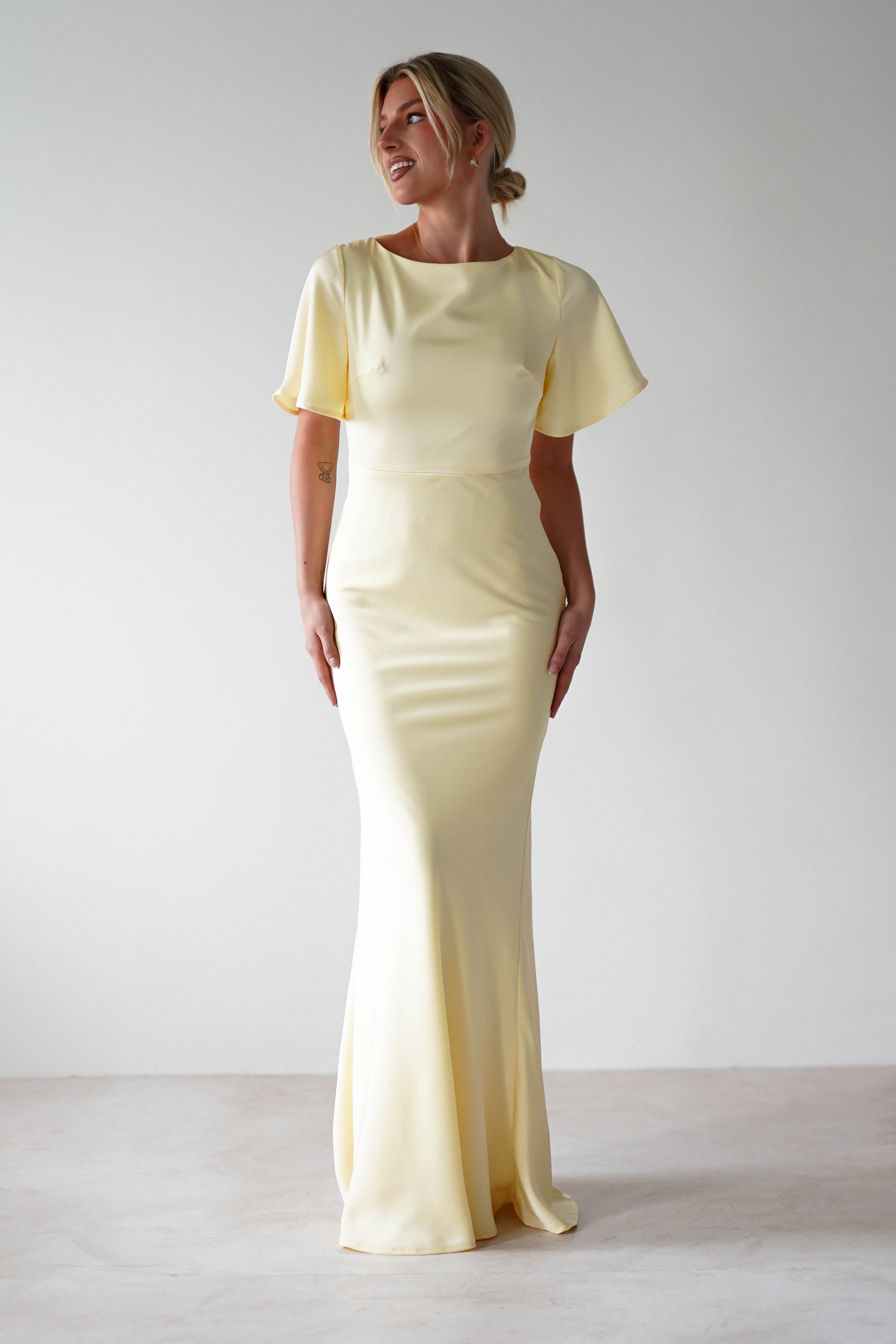 Olivia Soft Matte Satin Maxi Dress Yellow | Wedding Guest Dress | Maxi | Satin | Oh Hello Clothing