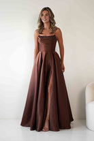 Pepper Strapless A-Line Maxi Gown | Brown | Debs & Prom | Formal Gown | Oh Hello Clothing
