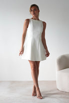 Polly Structured Pearl Detail Mini Dress | White | Graduation | Bride To Be Hen Dress | Oh Hello Clothing
