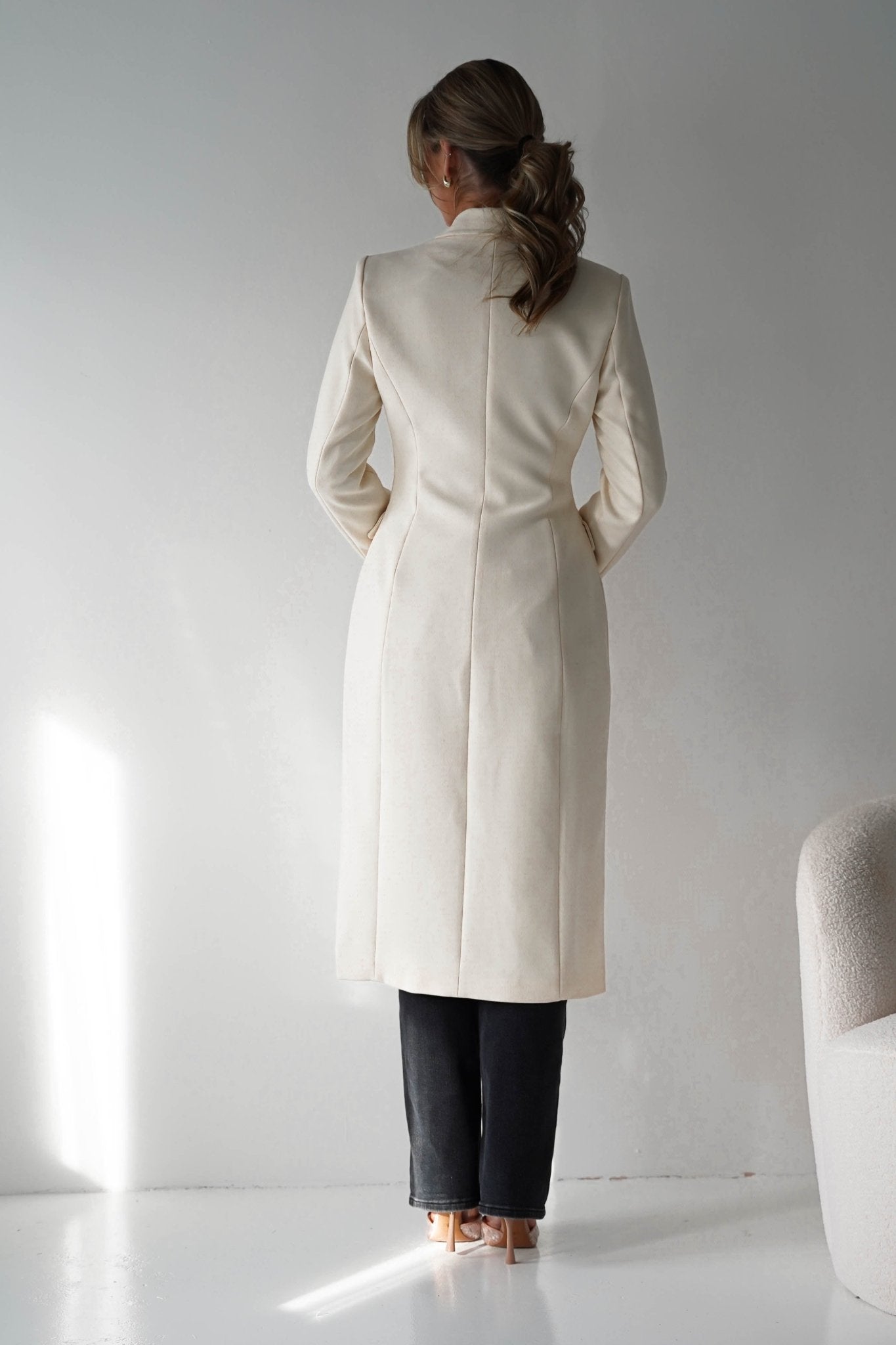 Oh Hello Clothing Blazer & Coats 1*DONE-ATTENTIF-V-2515- CREAM LONG COAT