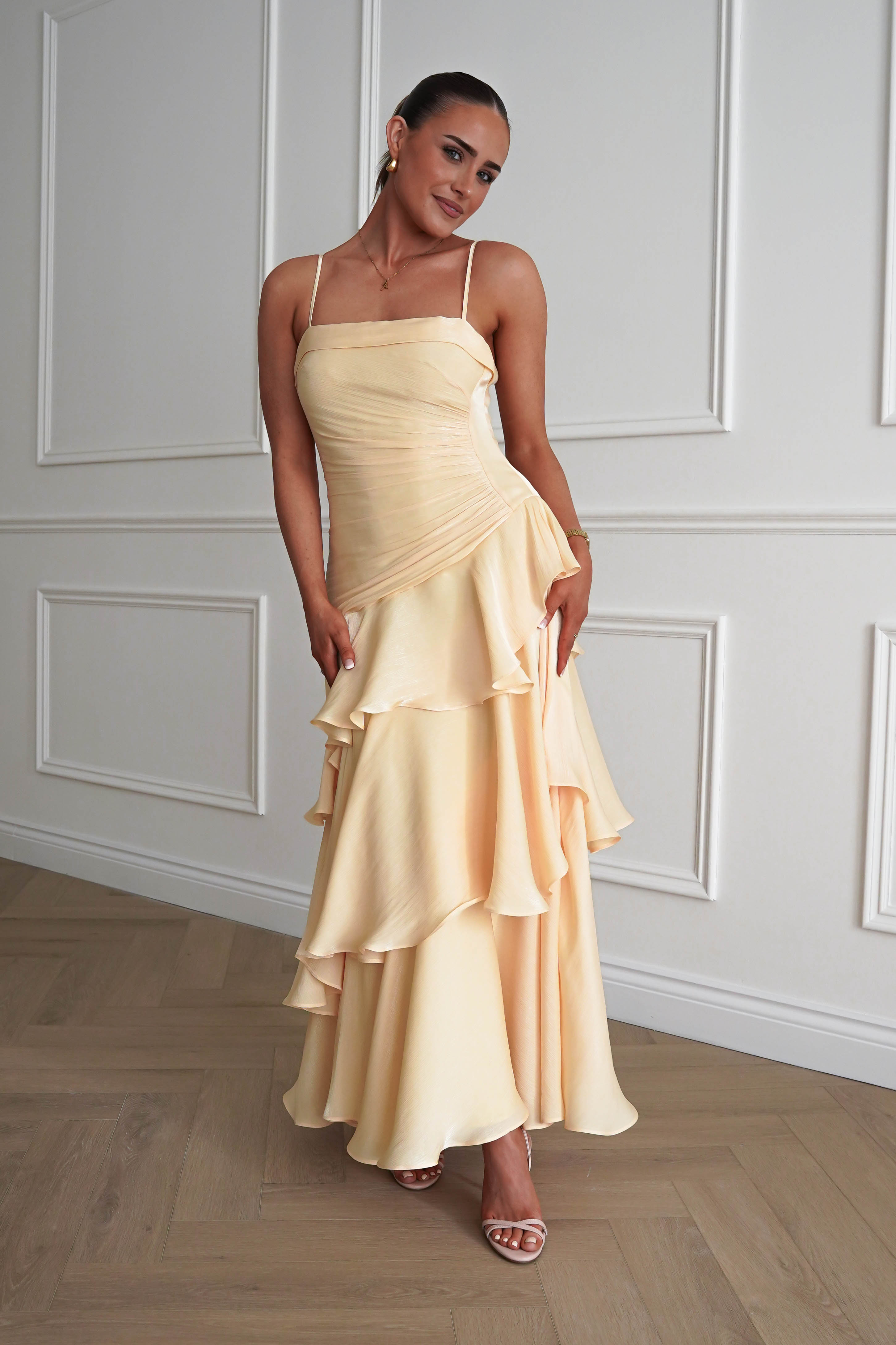 Oh Hello Clothing Women > Clothing > Dresses Renee Luminescent Ruffle Maxi Dress | Yellow