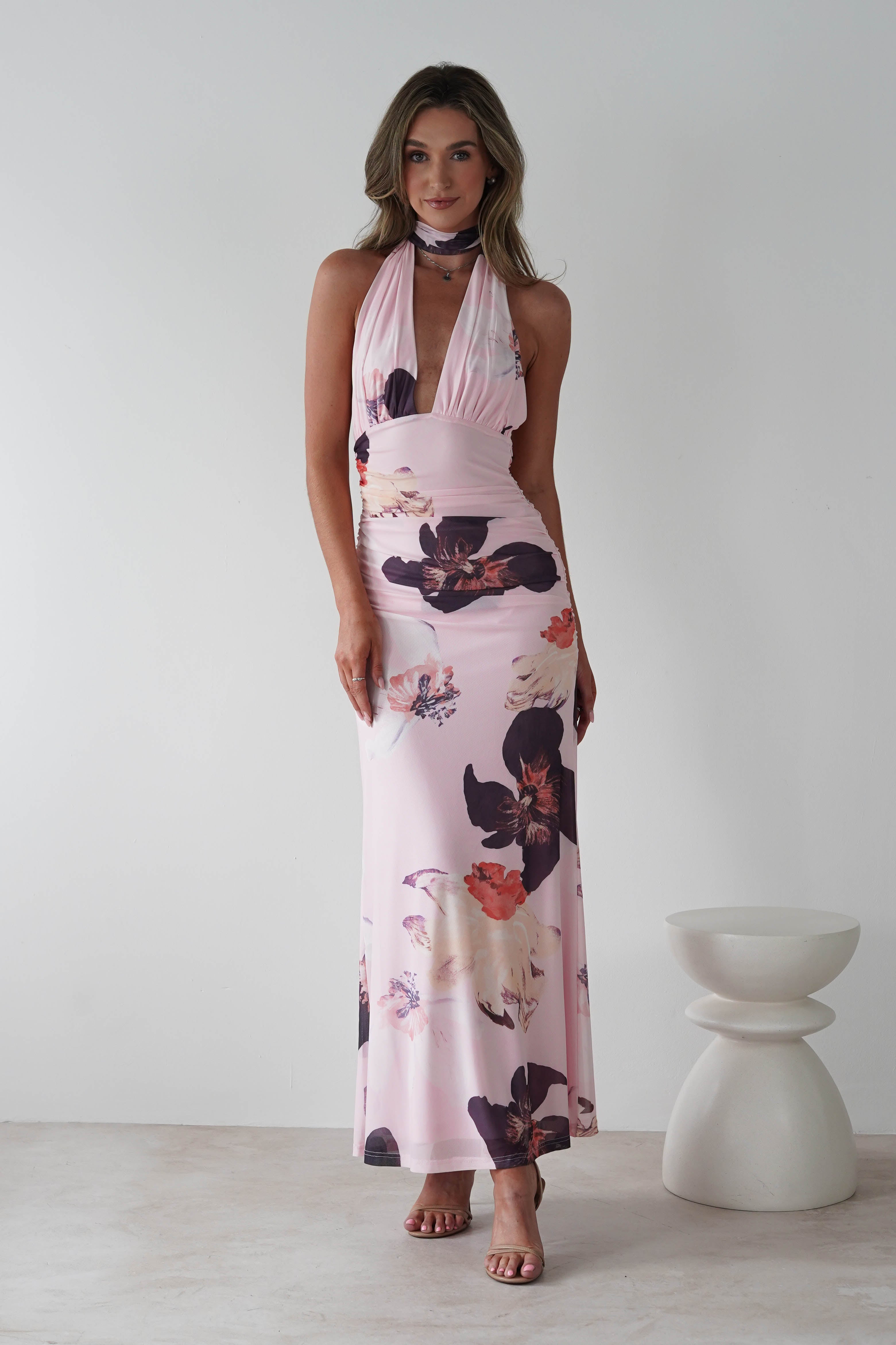 Rhoda Floral Print Mesh Maxi Dress Light Pink | Wedding Guest Dress | Maxi | Mesh | Oh Hello Clothing