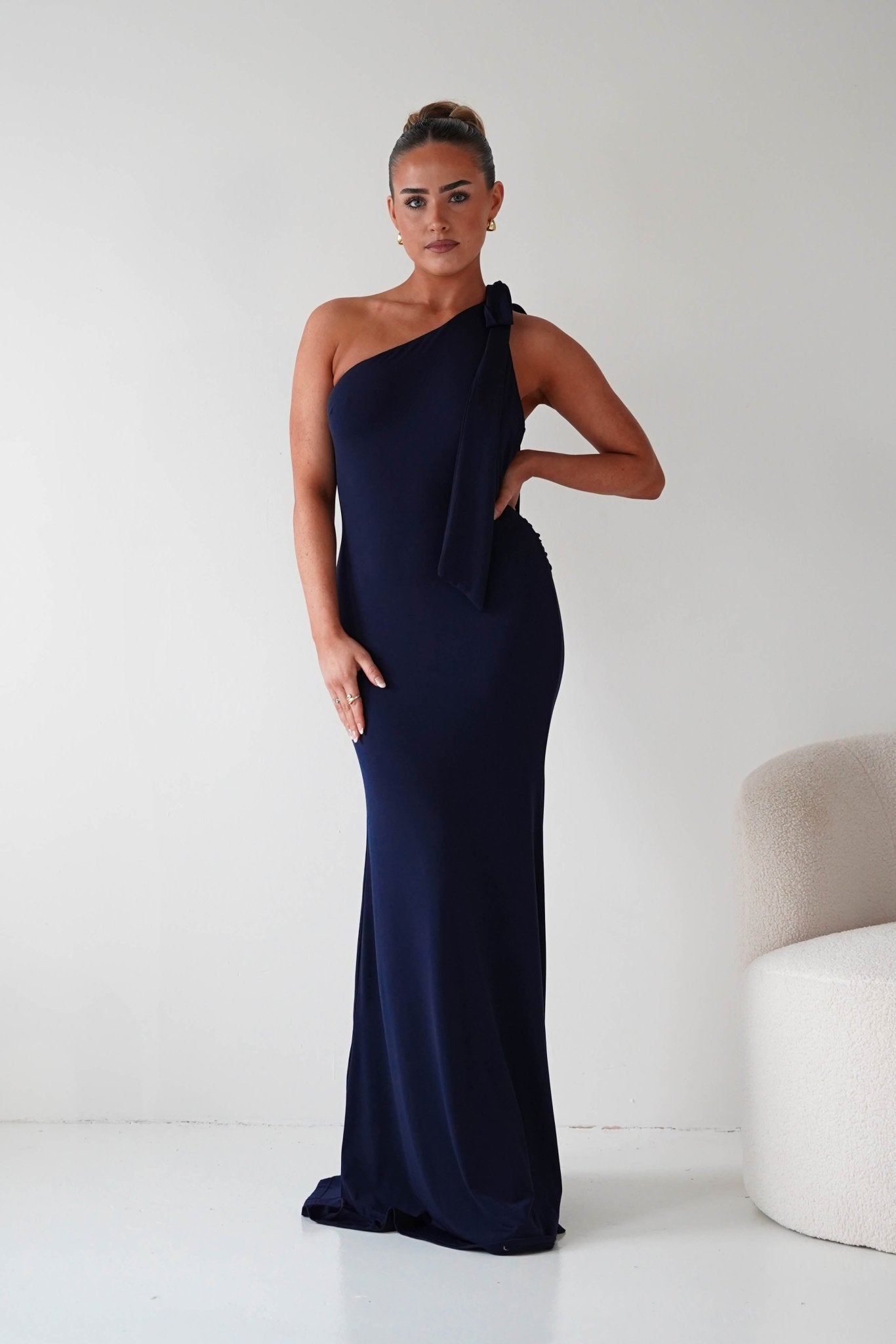 Oh Hello Clothing Wedding Guest Dresses Seraphine Backless Tie Bodycon Maxi Gown | Navy