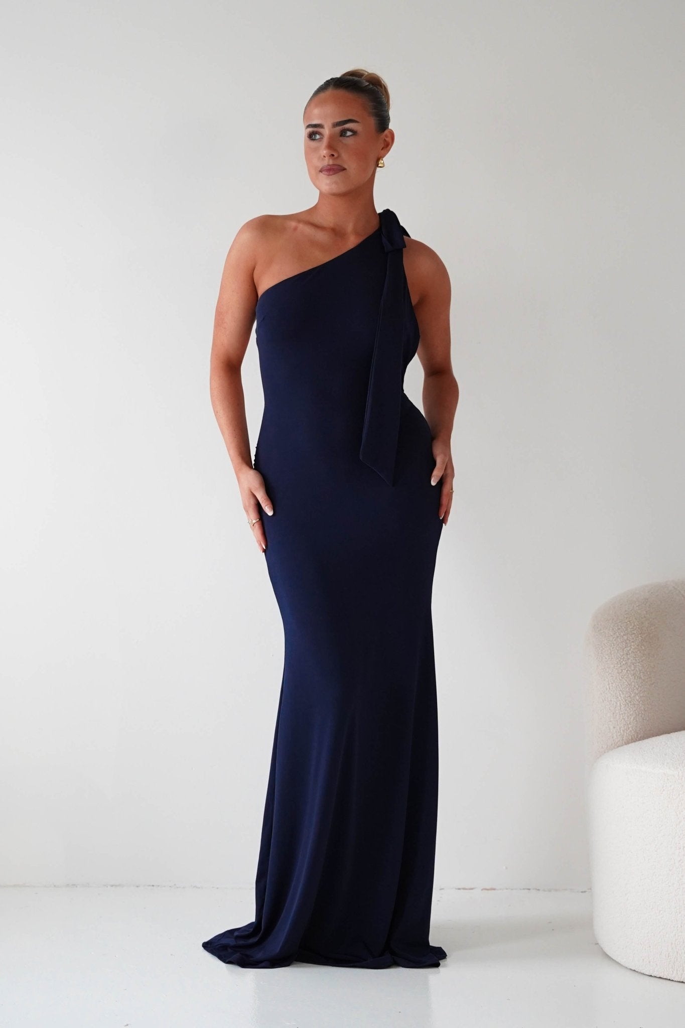 Oh Hello Clothing Wedding Guest Dresses Seraphine Backless Tie Bodycon Maxi Gown | Navy