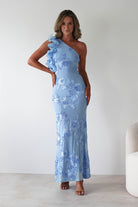 Siren Bodycon Maxi Dress Blue Textured | Wedding Guest Dress | Bodycon | Maxi | Oh Hello Clothing