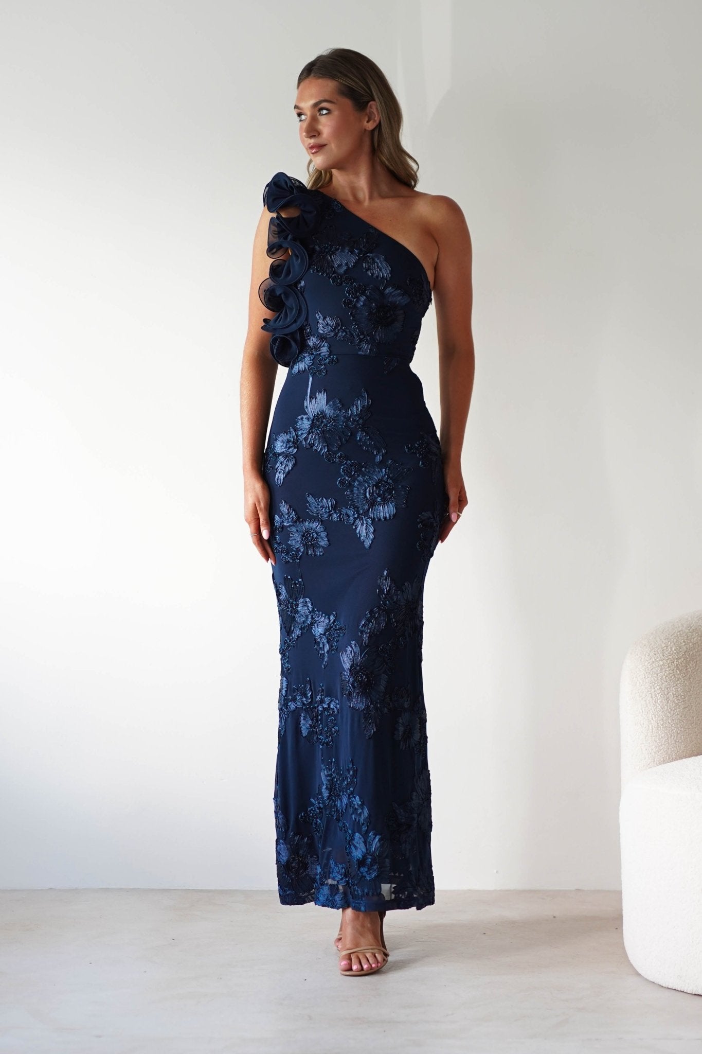 Siren Bodycon Maxi Dress Navy Textured | Wedding Guest Dress | Bodycon | Maxi | Oh Hello Clothing