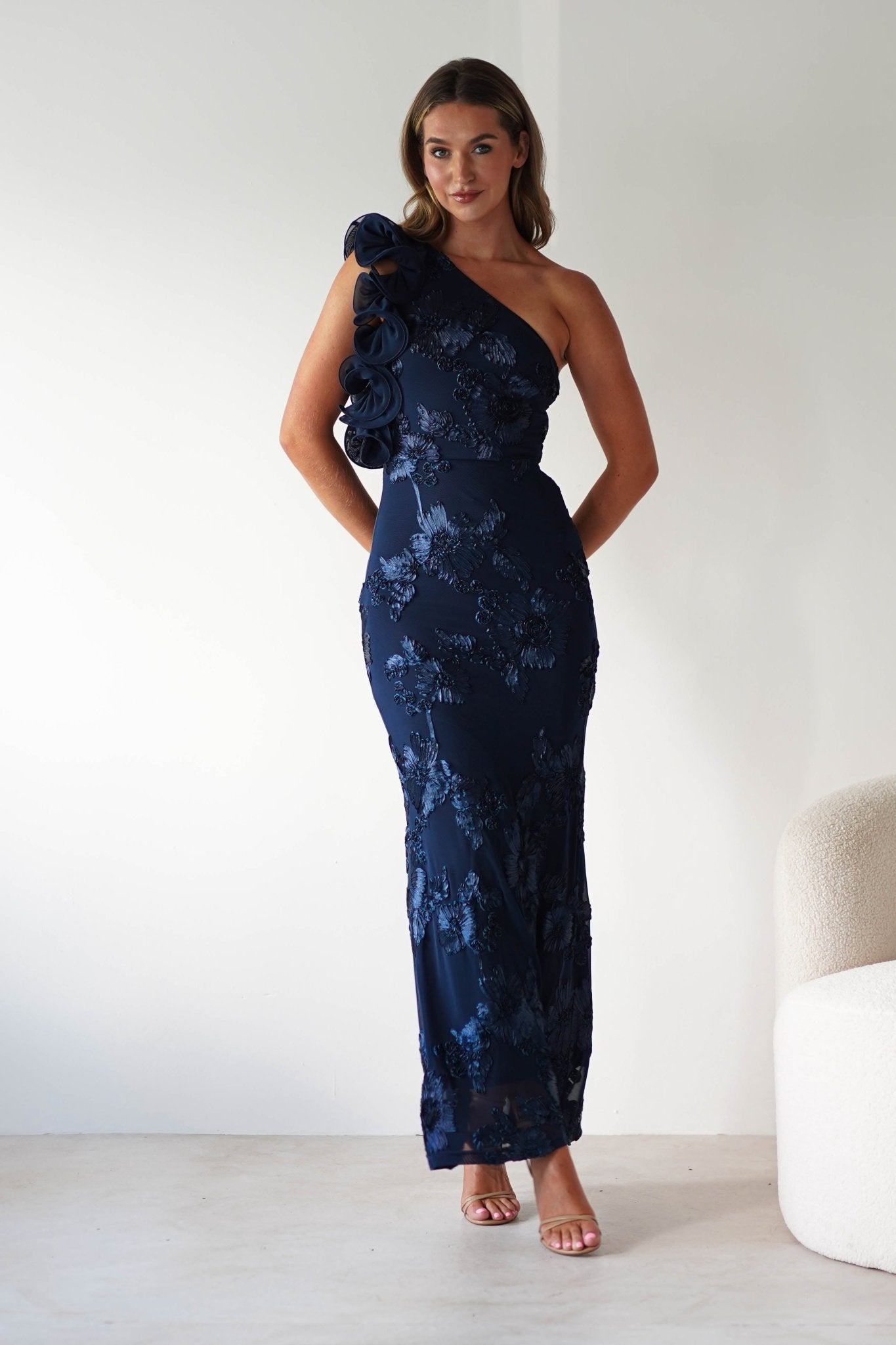 Siren Bodycon Maxi Dress Navy Textured | Wedding Guest Dress | Bodycon | Maxi | Oh Hello Clothing