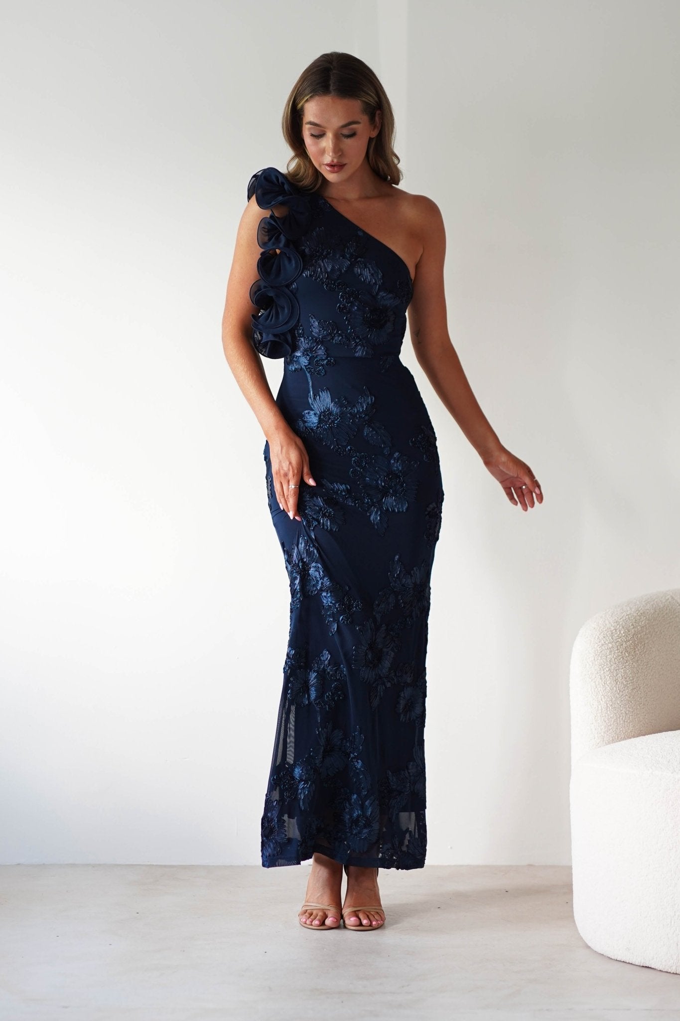 Siren Bodycon Maxi Dress Navy Textured | Wedding Guest Dress | Bodycon | Maxi | Oh Hello Clothing