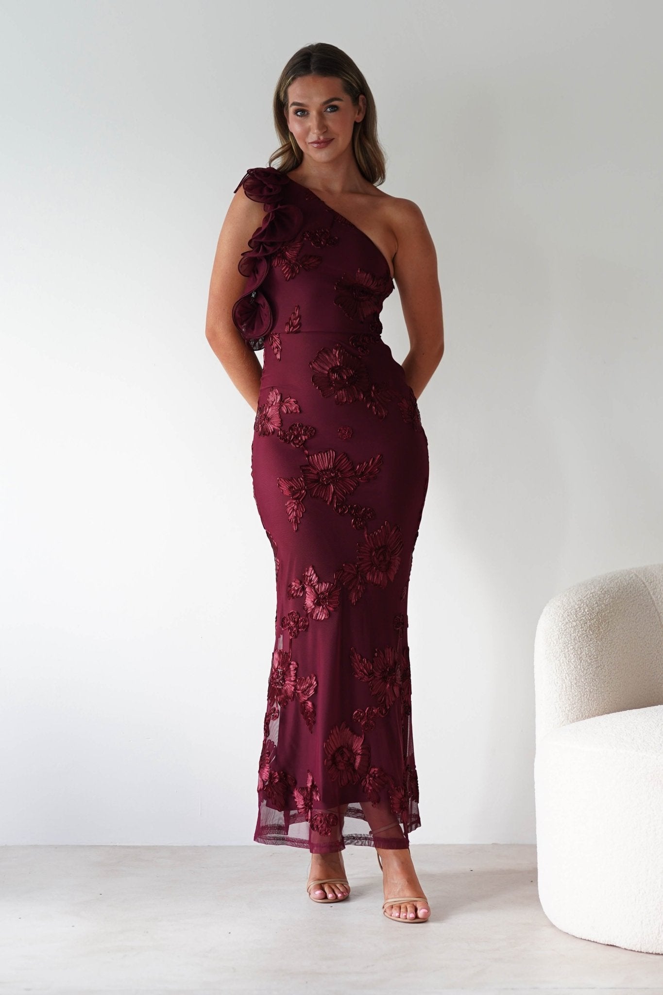 Siren Bodycon Maxi Dress Wine Textured | Wedding Guest Dress | Bodycon | Maxi | Oh Hello Clothing