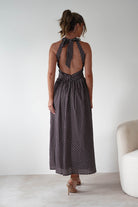 Sivana Polka Dot Skater Maxi Dress Brown | Wedding Guest Dress | Maxi | Skater | Oh Hello Clothing