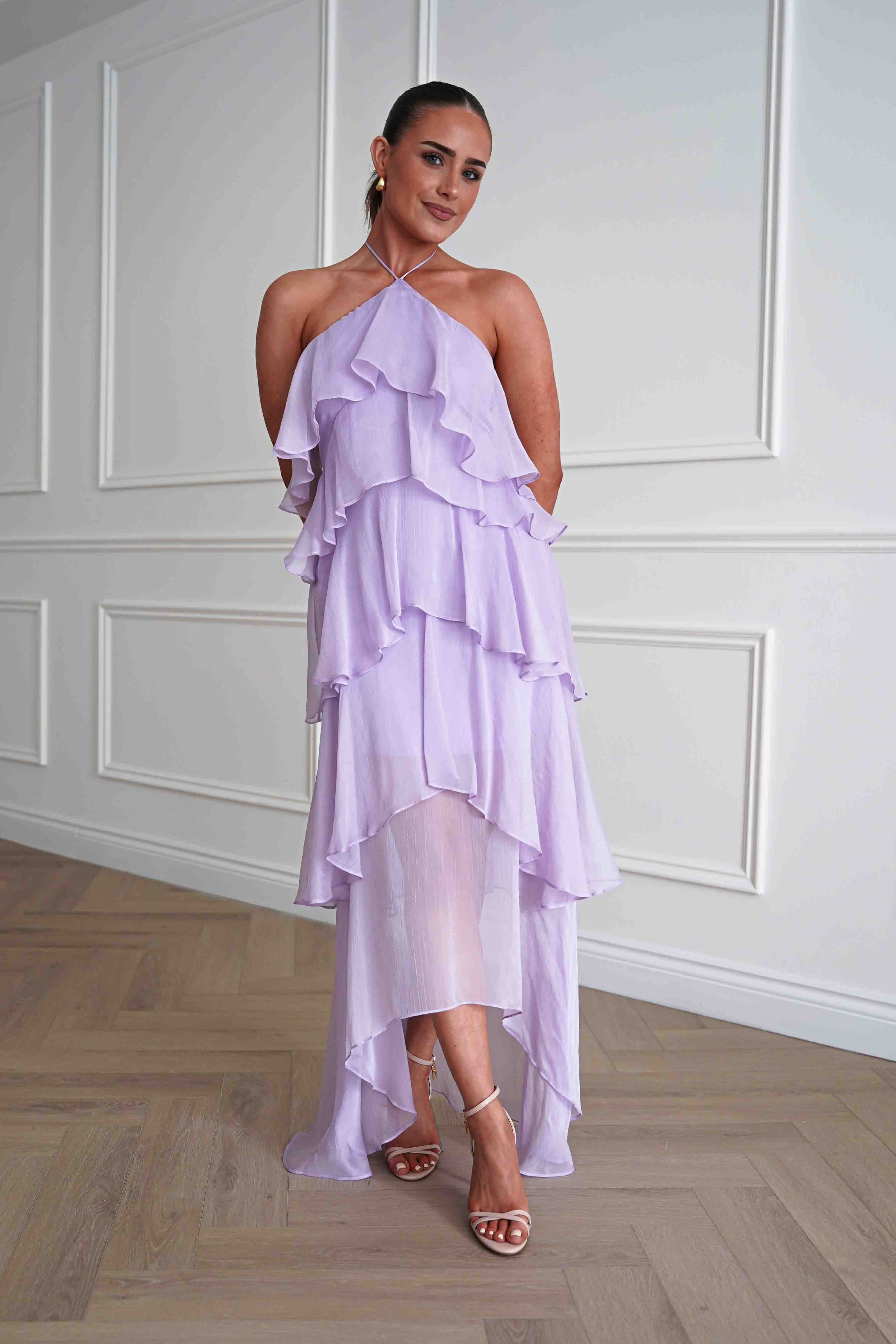 Oh Hello Clothing Women > Clothing > Dresses Tala Ruffle Tiered Halterneck Maxi Dress | Lilac
