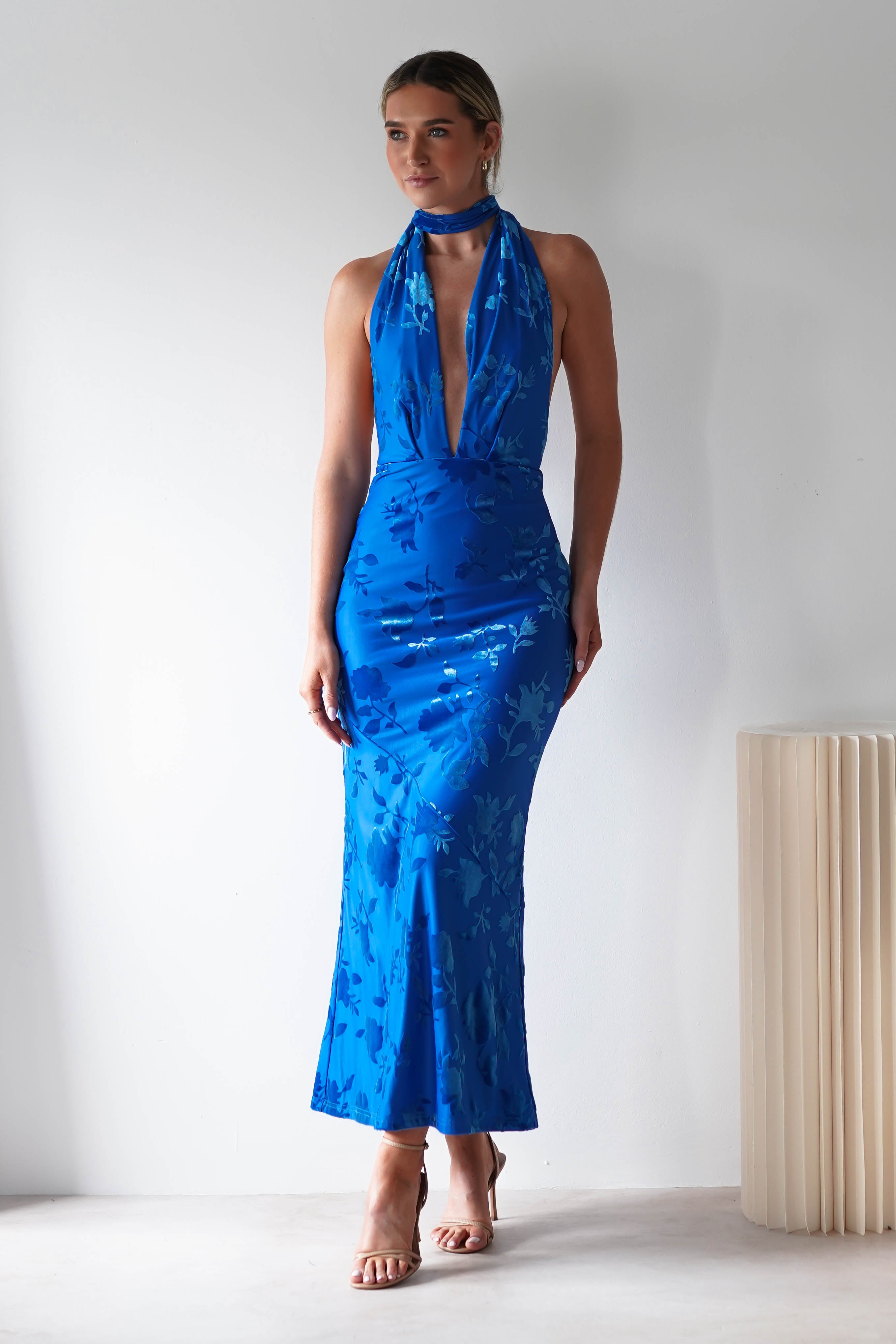Tara Floral Jacquard Maxi Dress Royal Blue | Wedding Guest Dress | Maxi | Oh Hello Clothing