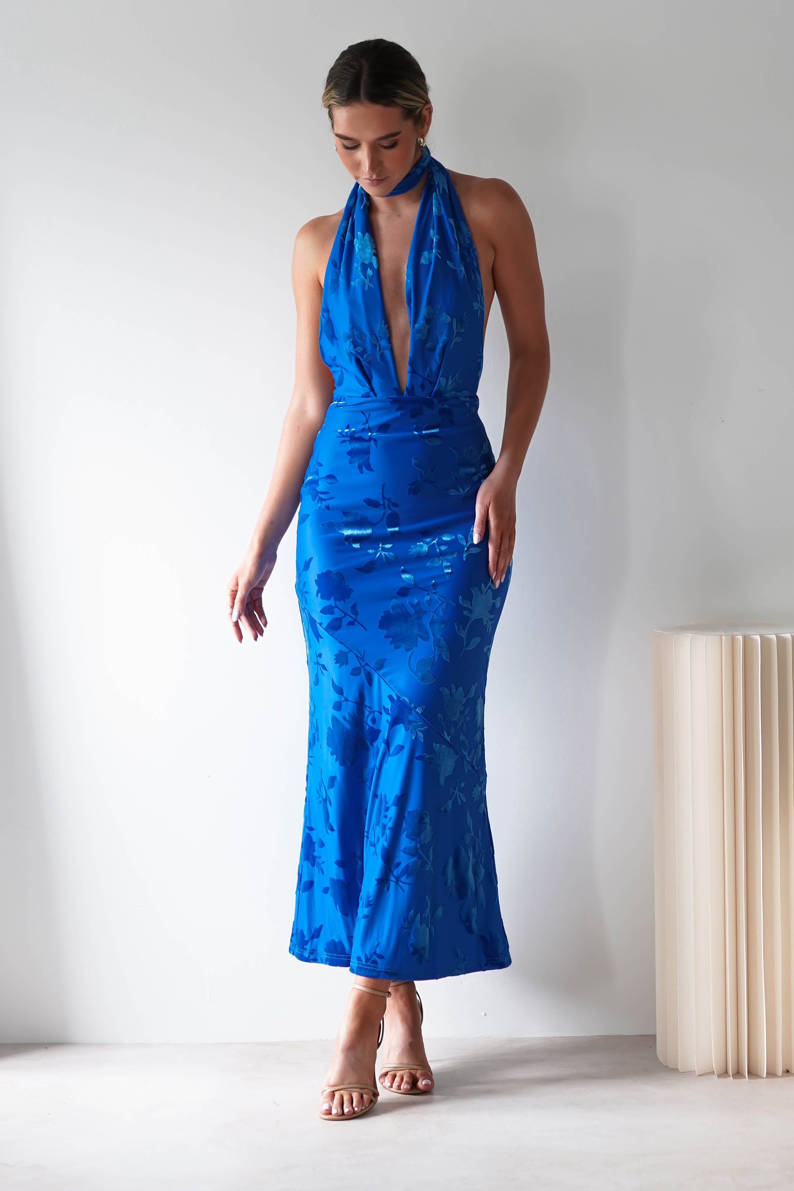 Tara Floral Jacquard Maxi Dress Royal Blue | Wedding Guest Dress | Maxi | Oh Hello Clothing