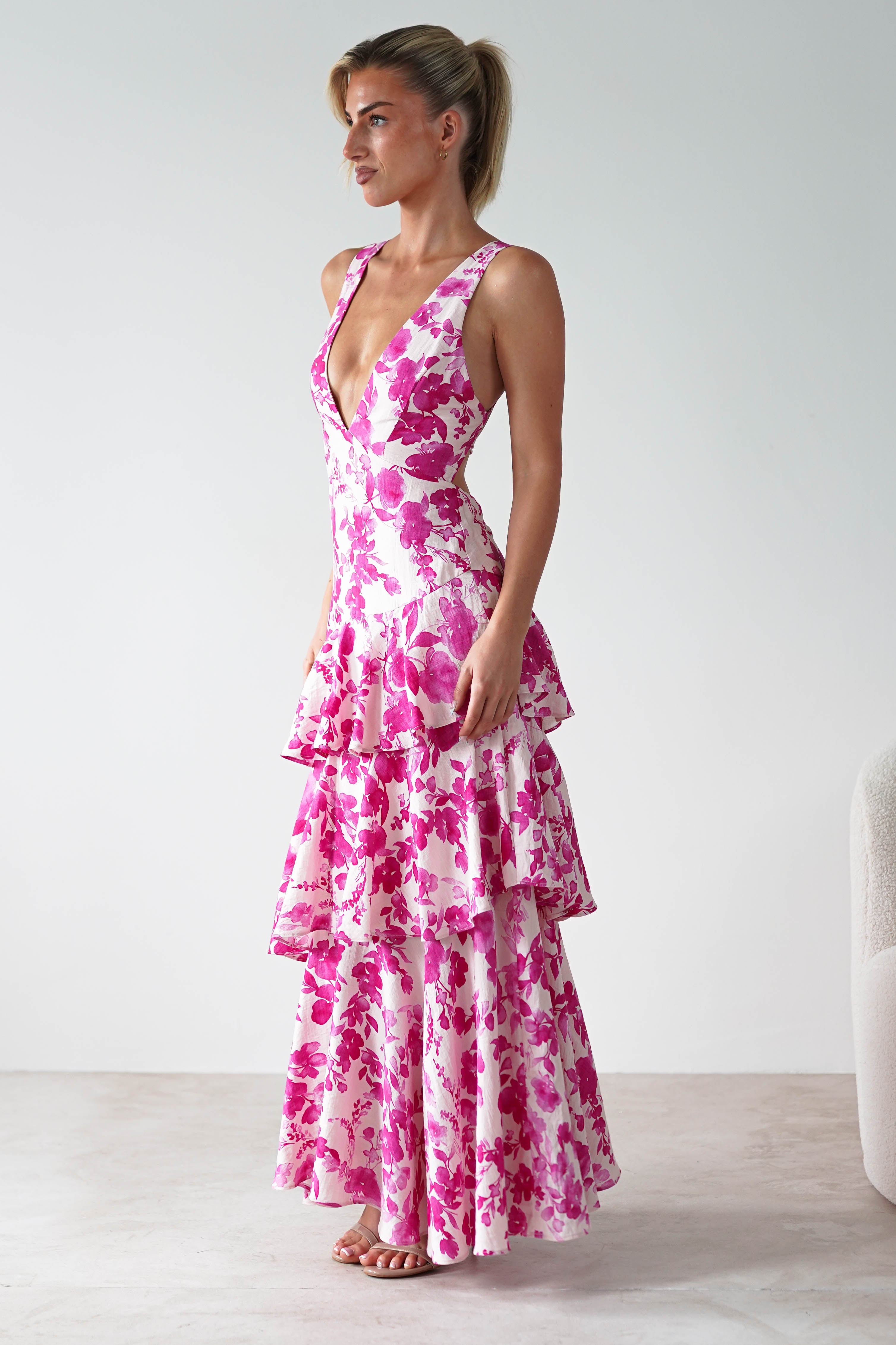 Varana Floral Ruffle Maxi Dress Pink | Wedding Guest Dress | Maxi | Oh Hello Clothing