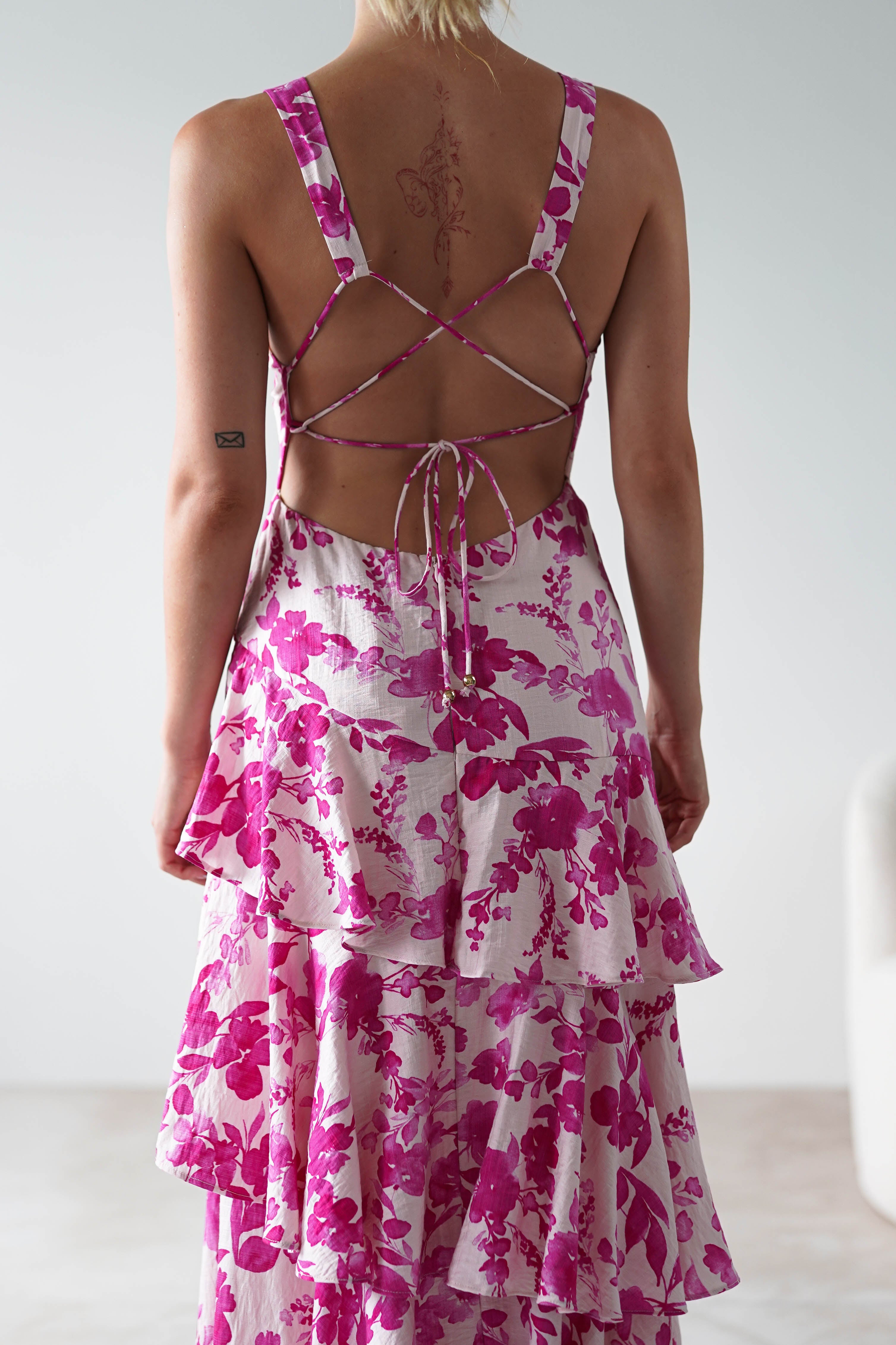 Varana Floral Ruffle Maxi Dress Pink | Wedding Guest Dress | Maxi | Oh Hello Clothing
