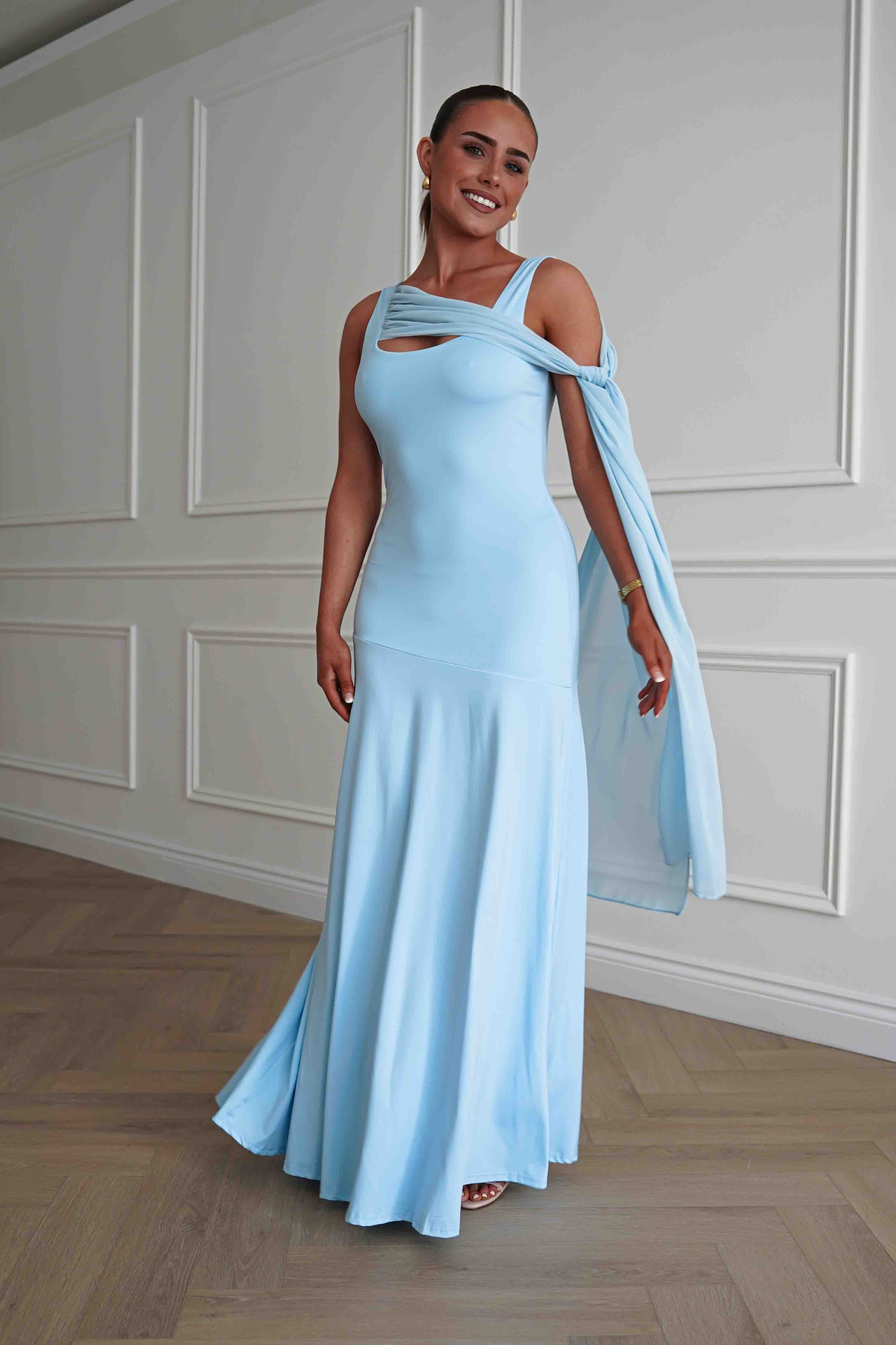 Oh Hello Clothing Dresses > Prom Dresses Veronika Asymmetric Drape Detail Maxi Dress | Blue