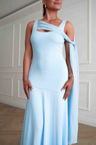 Oh Hello Clothing Dresses > Prom Dresses Veronika Asymmetric Drape Detail Maxi Dress | Blue