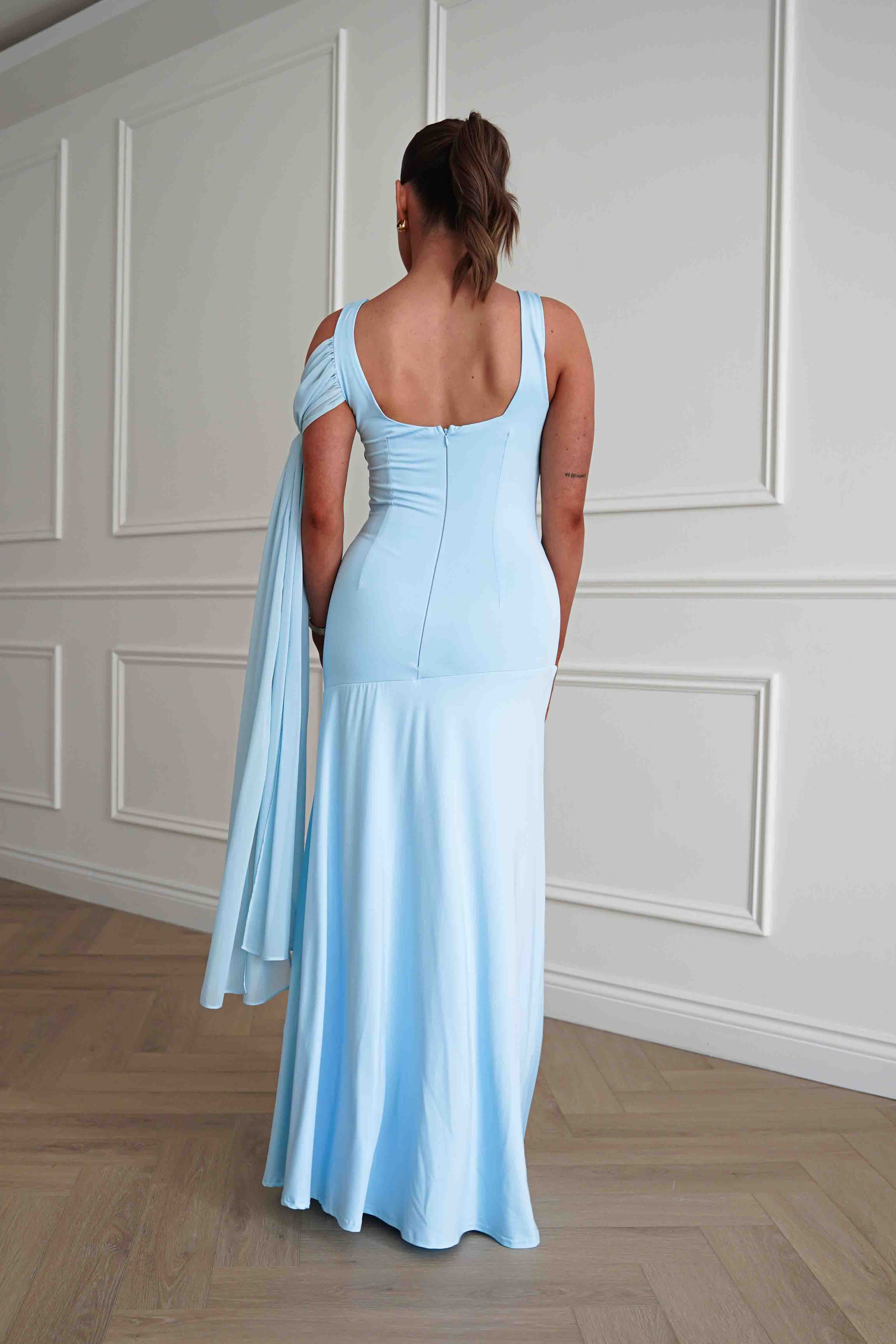 Oh Hello Clothing Dresses > Prom Dresses Veronika Asymmetric Drape Detail Maxi Dress | Blue
