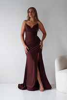 Oh Hello Clothing Dresses > Prom Dresses Visenta Ruched Bodice Strapless Gown | Espresso