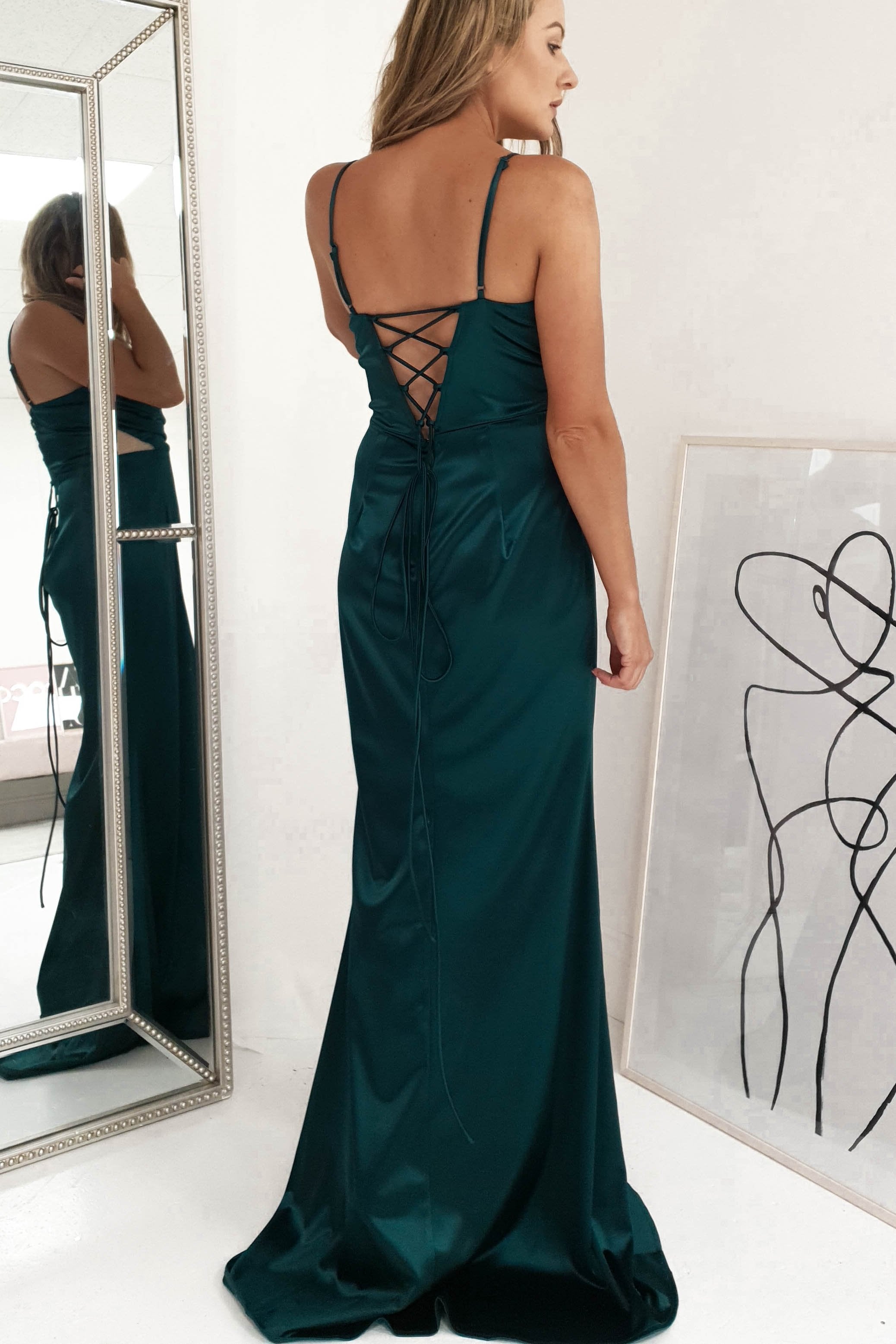 Addison Satin Gown | Emerald Green | Debs & Prom | Formal Gown | Oh Hello Clothing