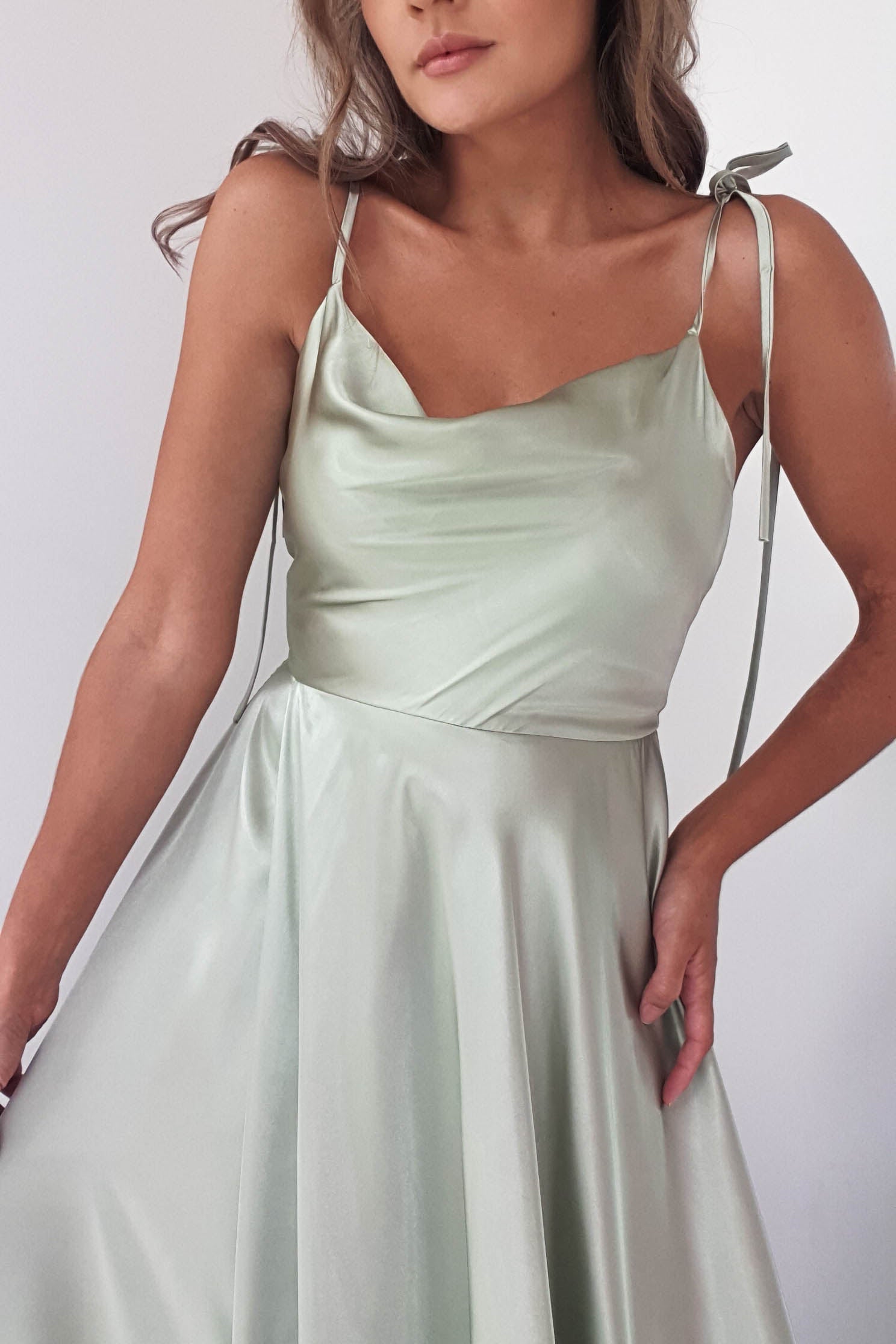 Anna Cowl Neckline Gown | Sage | Debs & Prom | Formal Gown | Oh Hello Clothing