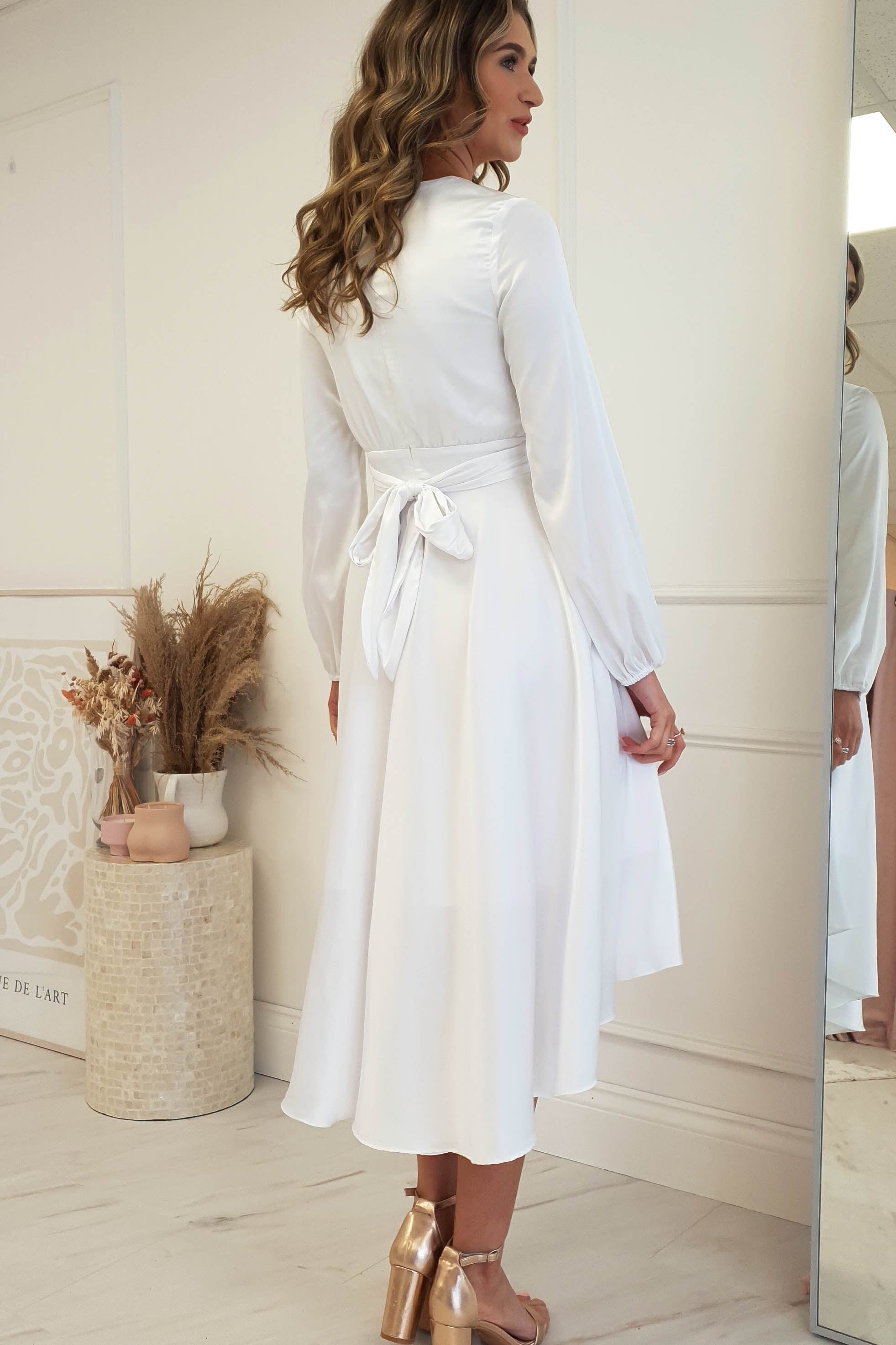 Nicola Satin Tie Front Midi Dress | White | Graduation | Bride To Be Hen Dress | Oh Hello Clothing