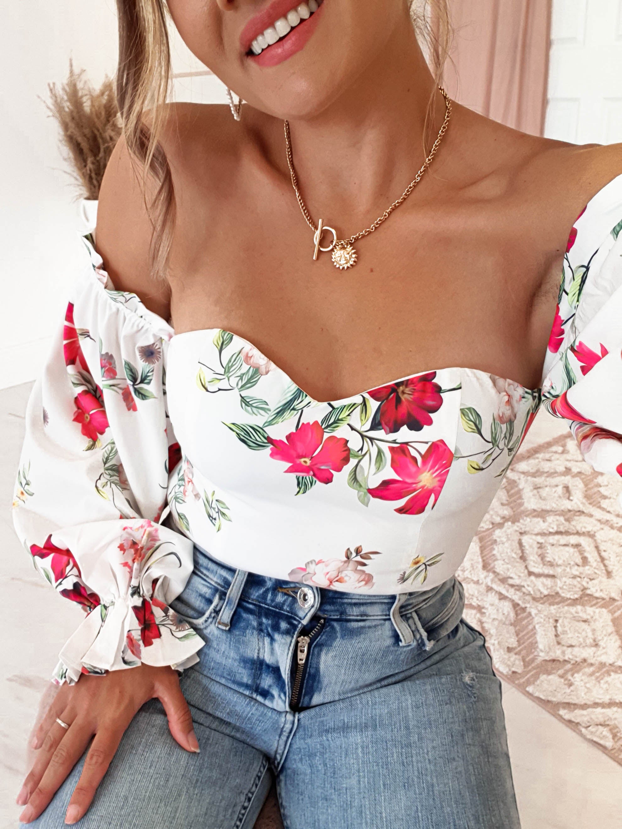 Shani Mixed Print Off-Shoulder Bodysuit | Oh Hello Clothing | Oh Hello Clothing